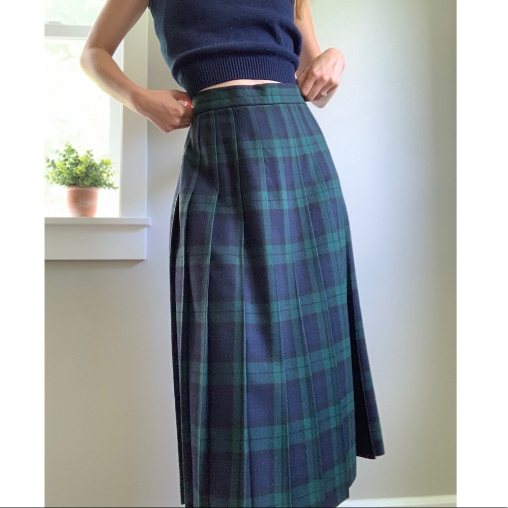 Vintage L.L. Bean pleated plaid wool skirt